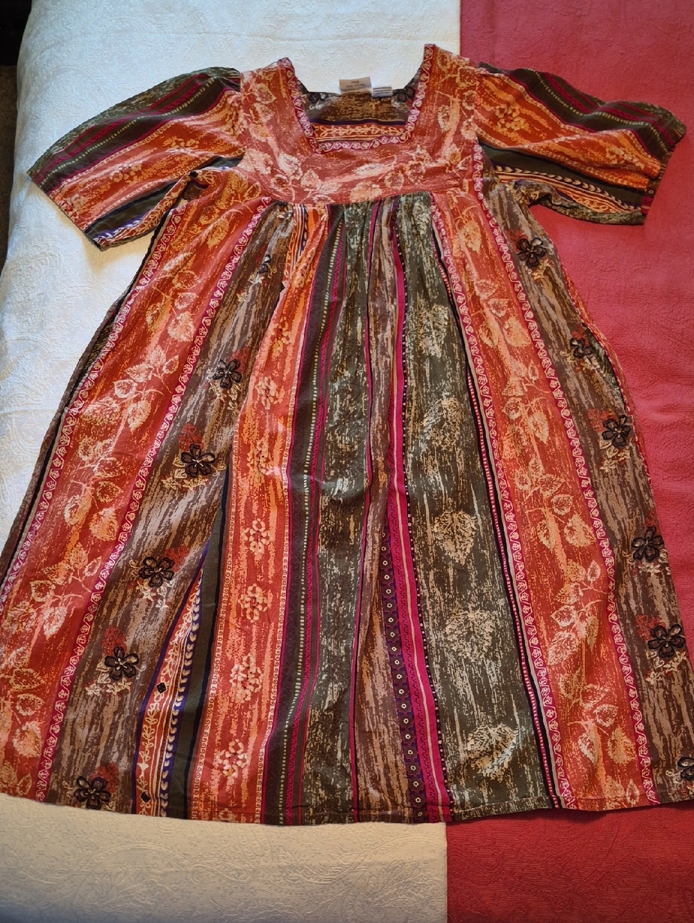 Boho Striped Midi Dress in Rust & Olive - Brand: